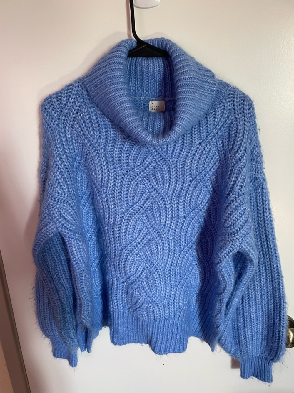 a new day Cowl Neck Sweater Cable Knit Woman Blue Small